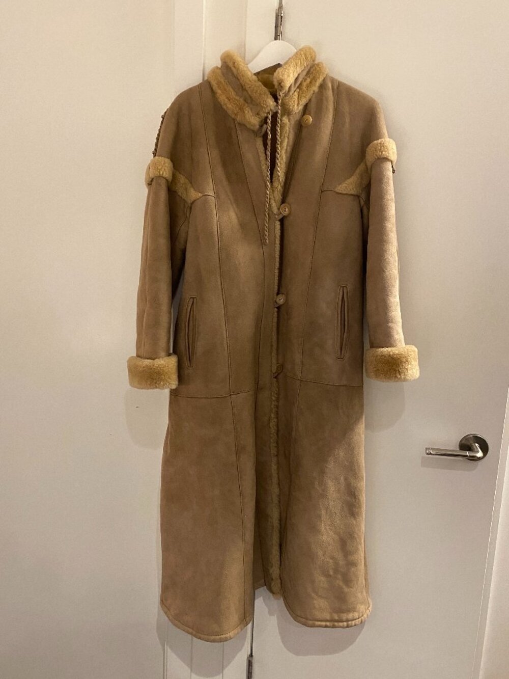 vintage made in finland turkis tukku shearling long coat preowned